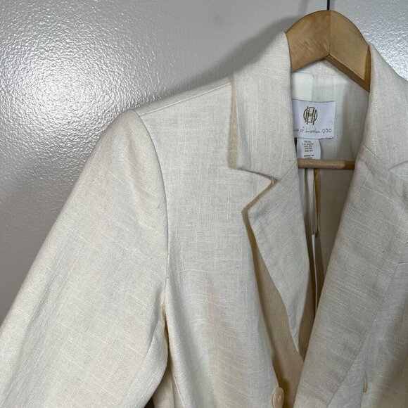 House of Harlow Linen Blend Blazer Jacket Size XS Ivory Double Breasted Tie - Picture 5 of 13